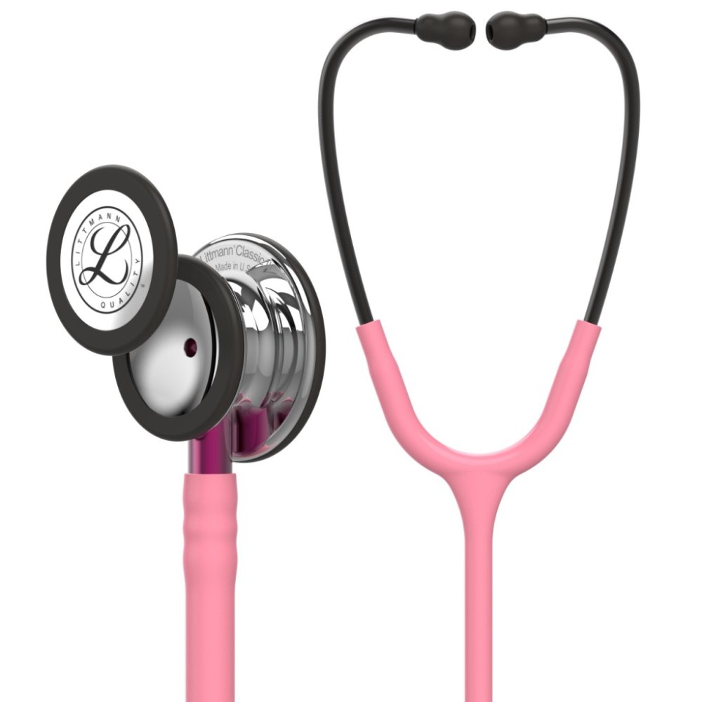 Stetoskop 3M Littmann, pudrově růžový s černou, Classic III, lékařský v uniformě