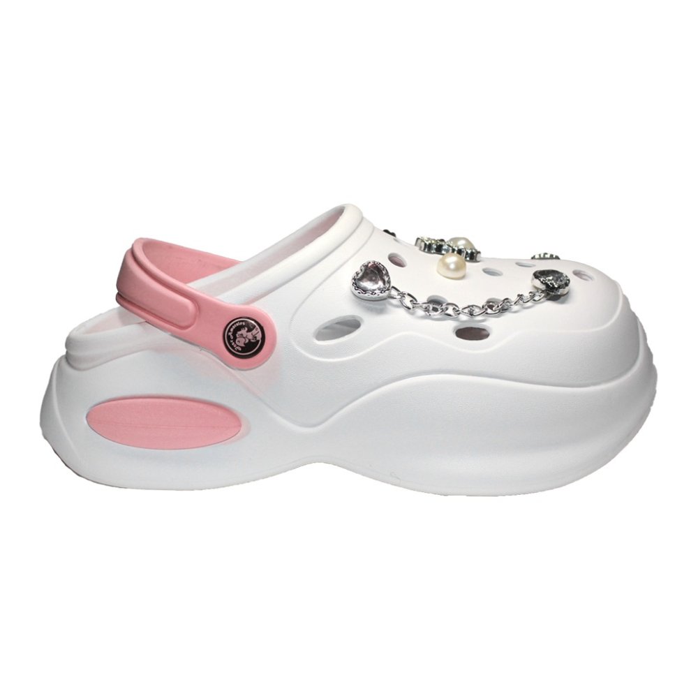 Bílo-růžové zdravotní dřeváky pro ženy - Dřeváky s aplikovanými detaily