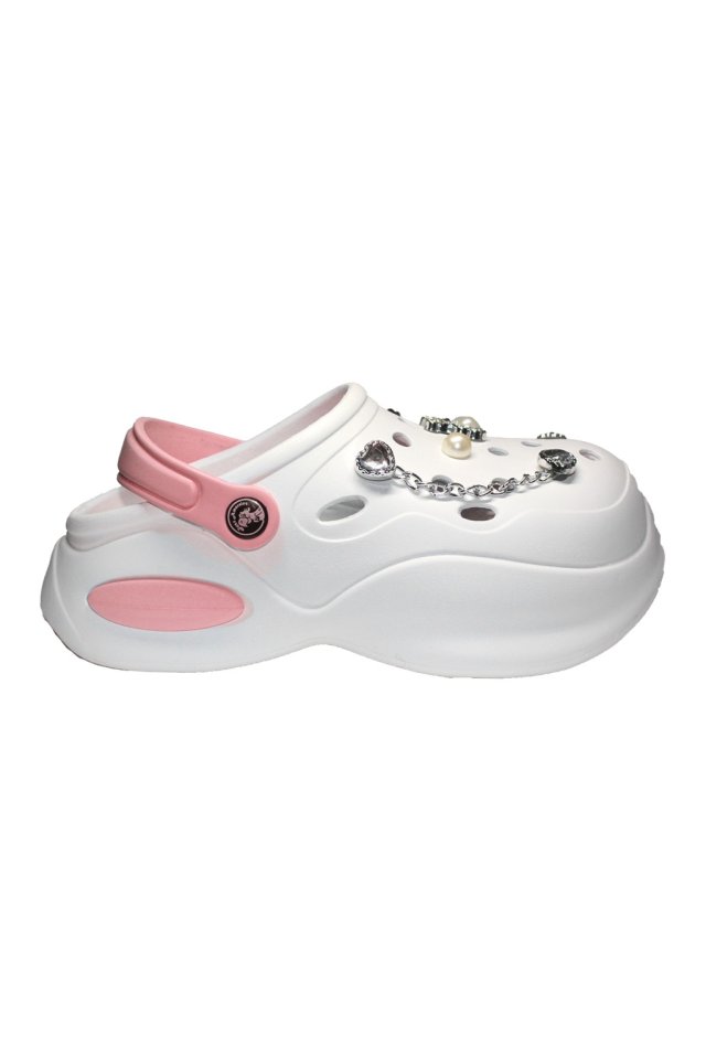 Bílo-růžové zdravotní dřeváky pro ženy - Dřeváky s aplikovanými detaily