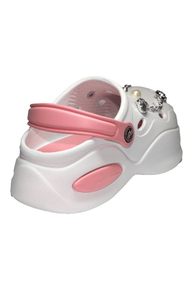 Bílo-růžové zdravotní dřeváky pro ženy - Dřeváky s aplikovanými detaily