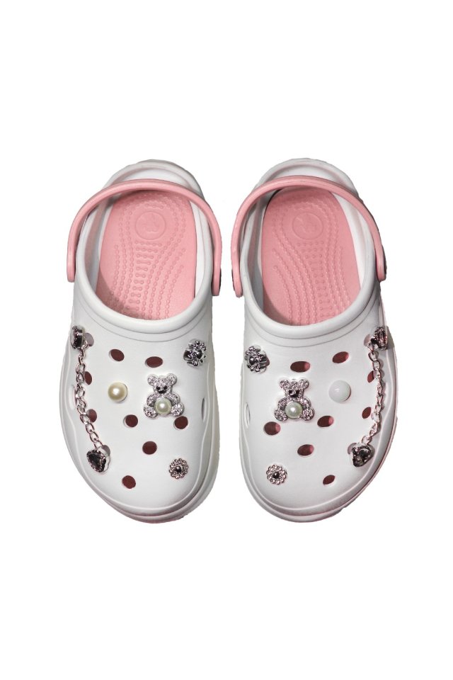 Bílo-růžové zdravotní dřeváky pro ženy - Dřeváky s aplikovanými detaily