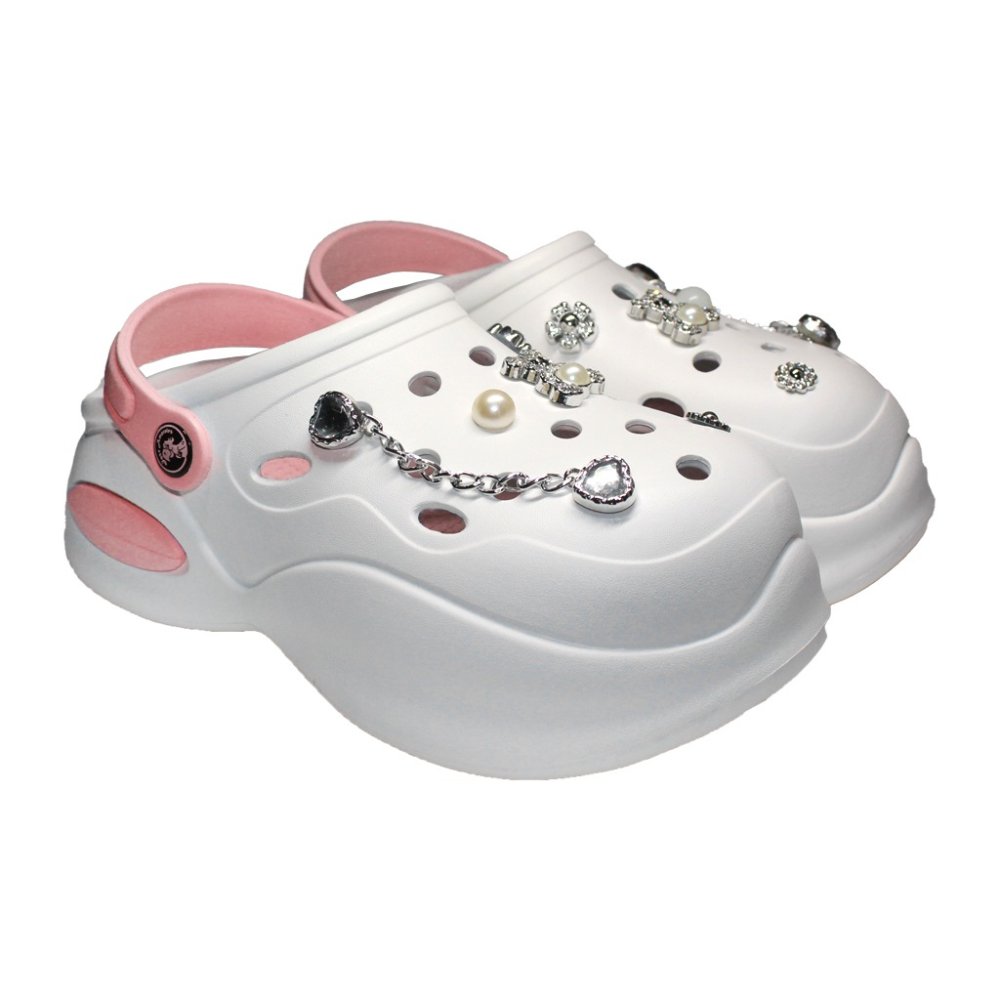 Bílo-růžové zdravotní dřeváky pro ženy - Dřeváky s aplikovanými detaily