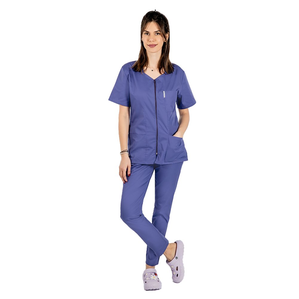 Dámská zdravotnická halenka na zip s krátkým rukávem - fialová