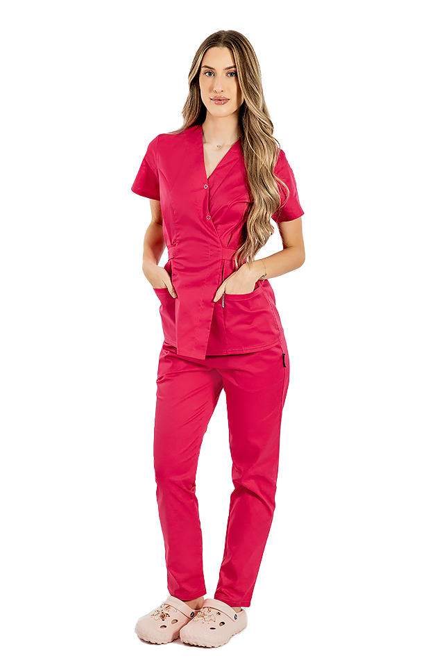 Dámská zdravotnická halenka s páskem - růžová