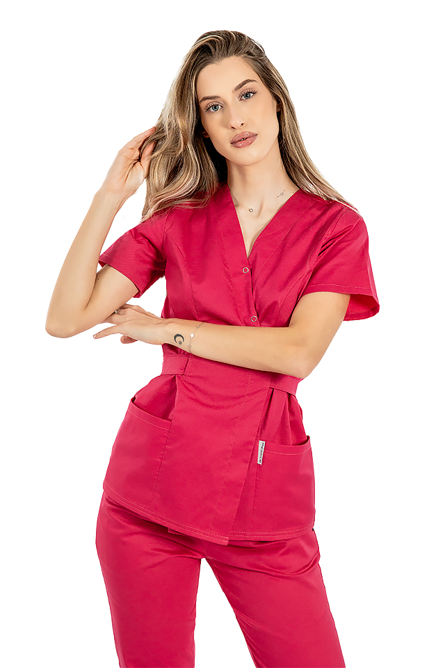 Dámská zdravotnická halenka s páskem - růžová