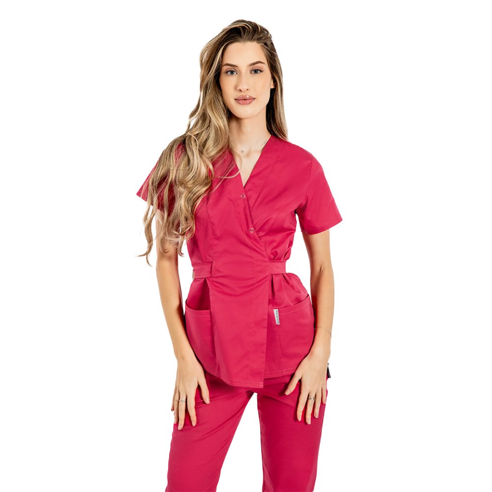 Dámská zdravotnická halenka s páskem - růžová