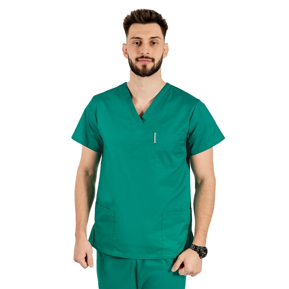 Unisex zdravotnická halena s krátkým rukávem - zelená