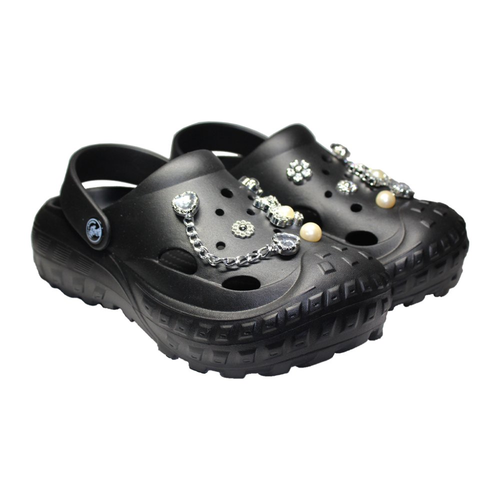 Černé zdravotní dřeváky pro ženy - Dřeváky s aplikací detailů