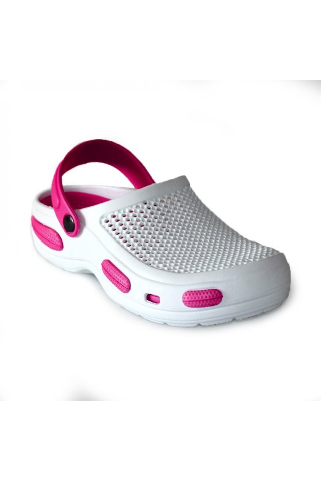 Bílé zdravotní dřeváky s cyklámenovým vzorem pro ženy z EVA pěny