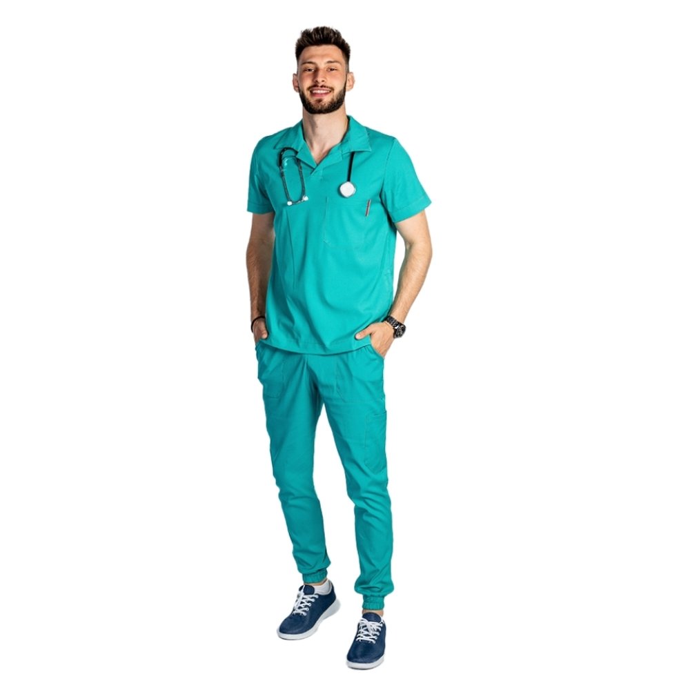 Pánský zdravotnický set, halena s límečkem a kalhoty - zelený