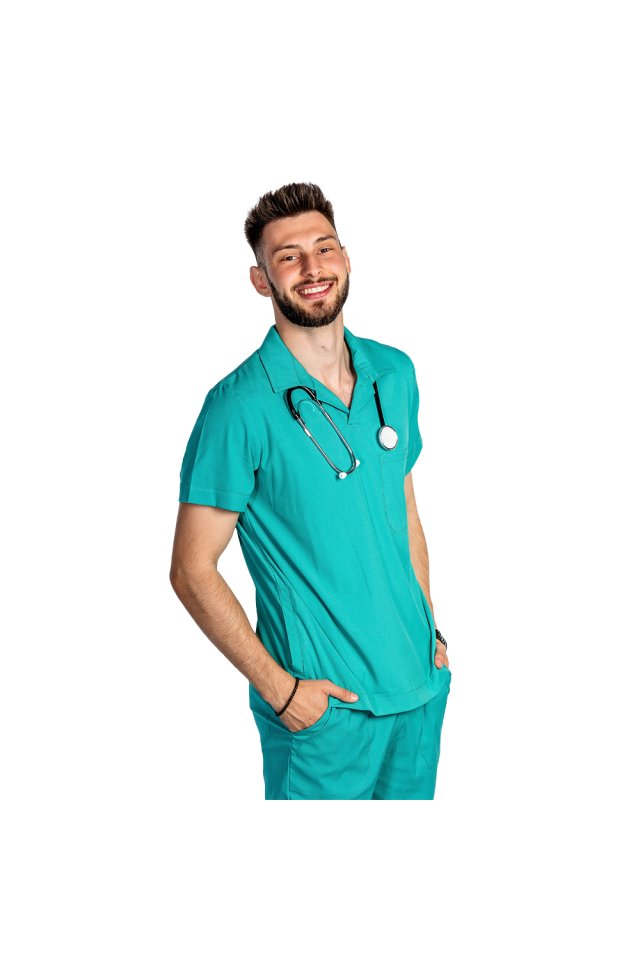 Pánský zdravotnický set, halena s límečkem a kalhoty - zelený