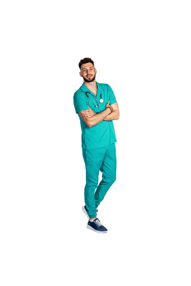 Pánský zdravotnický set, halena s límečkem a kalhoty - zelený