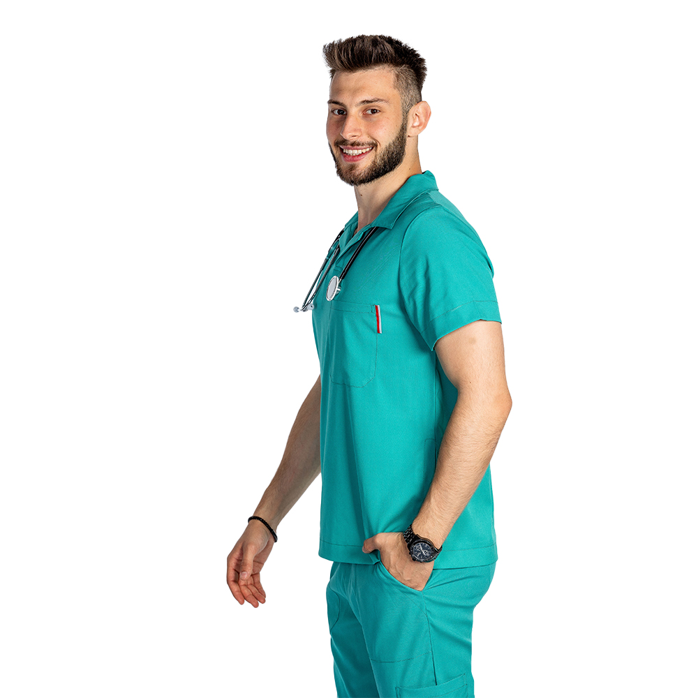 Pánský zdravotnický set, halena s límečkem a kalhoty - zelený