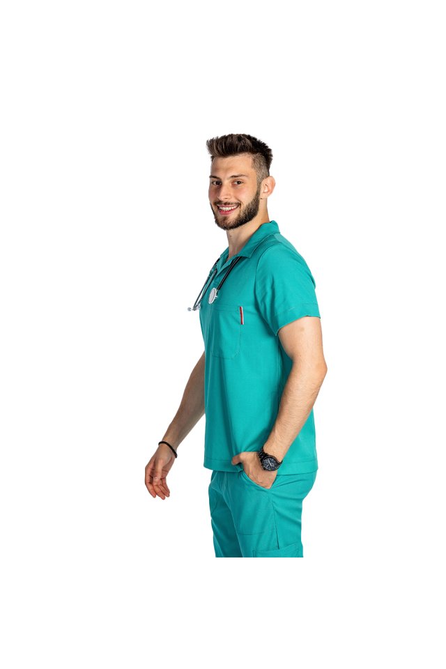 Pánský zdravotnický set, halena s límečkem a kalhoty - zelený