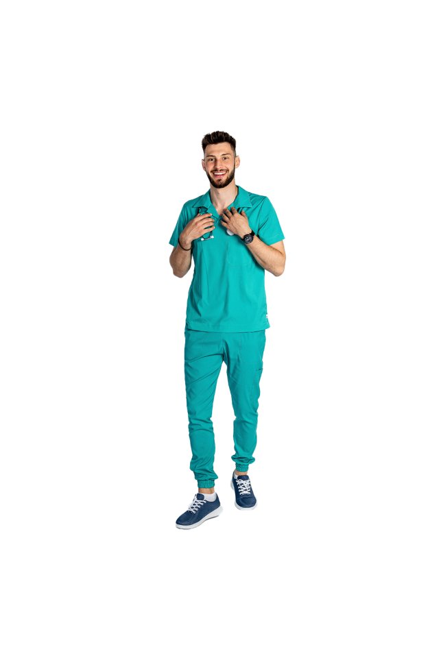 Pánský zdravotnický set, halena s límečkem a kalhoty - zelený