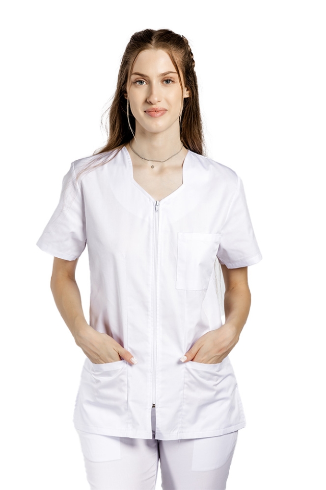 Dámský zdravotnický set, halenka na zip a kalhoty - bílý
