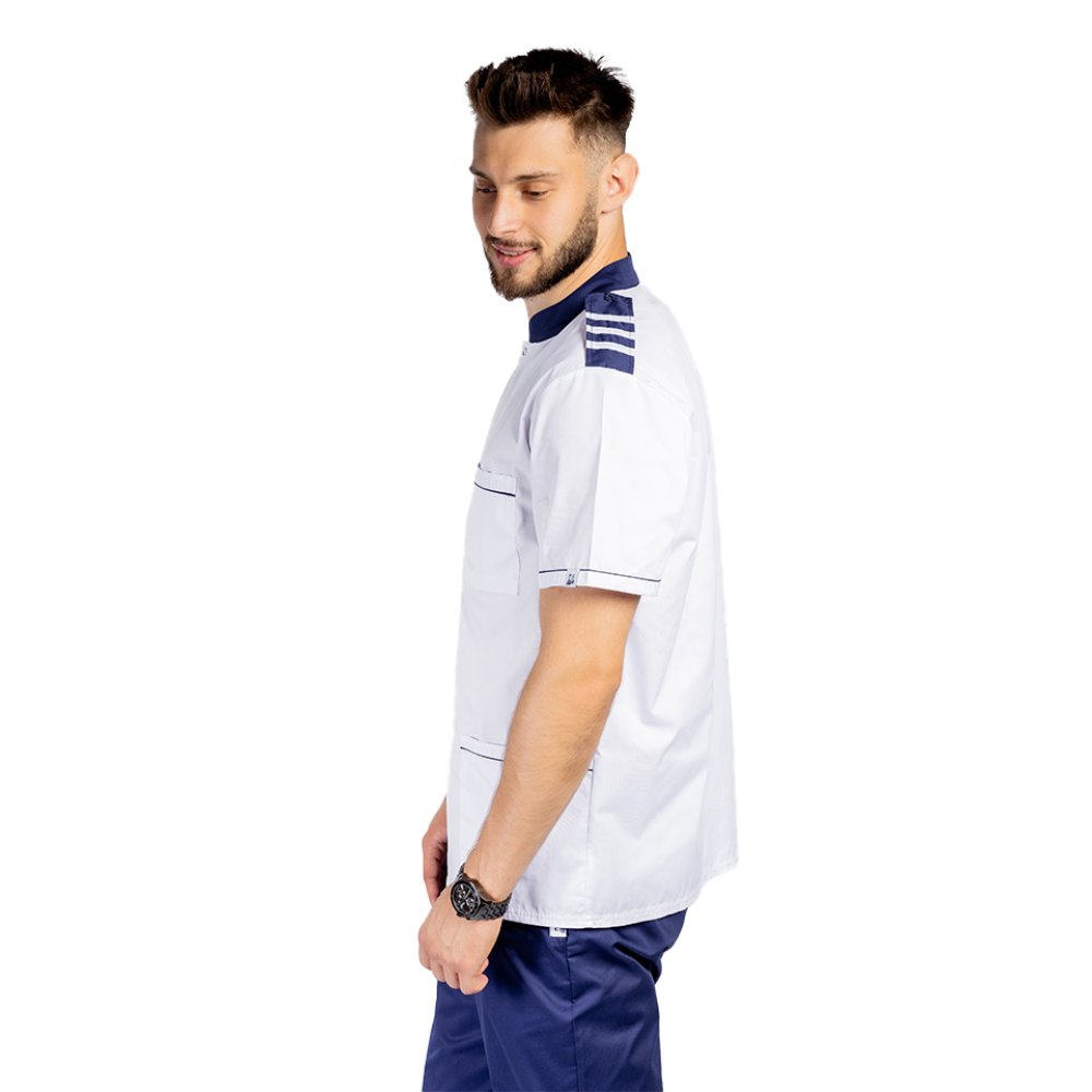 Unisex zdravotnický set, halena s límečkem a kalhoty - bílý/modrý Unisex zdravotnický set, halena s límečkem a kalhoty - bílý/modrý