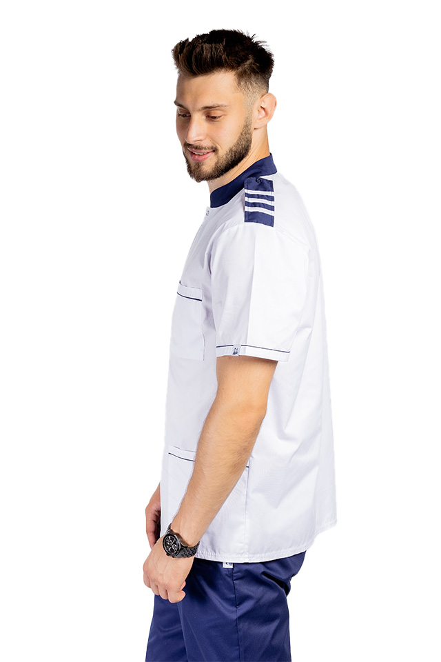 Unisex zdravotnický set, halena s límečkem a kalhoty - bílý/modrý