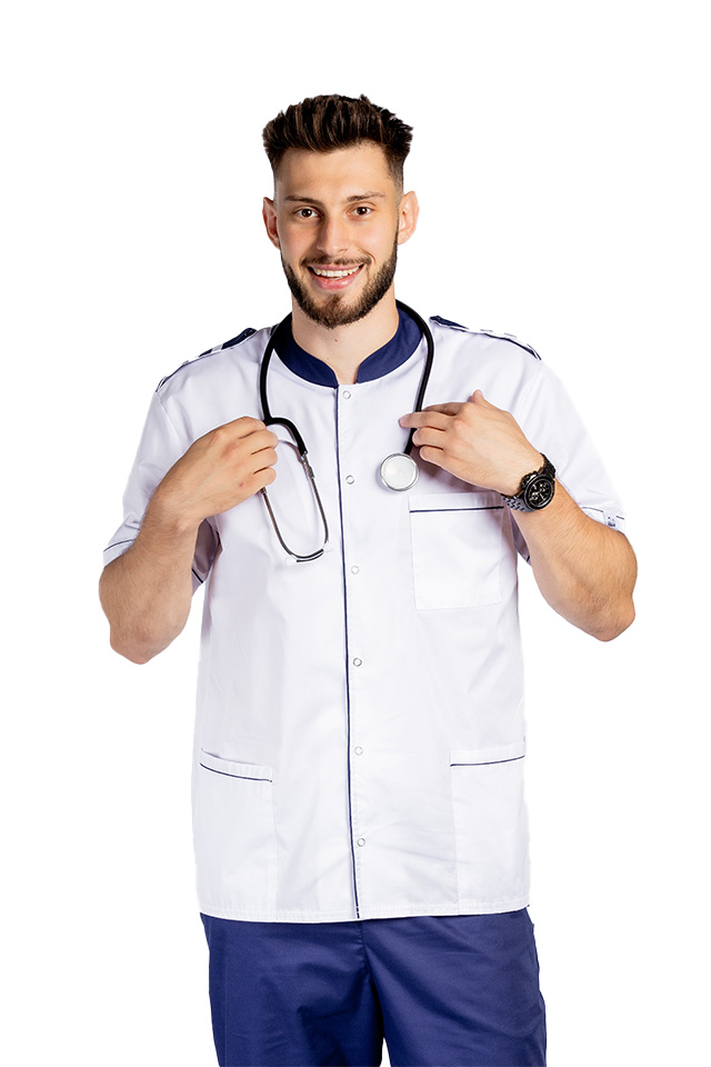 Unisex zdravotnický set, halena s límečkem a kalhoty - bílý/modrý