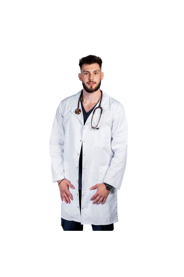 Unisex zdravotnický plášť se zapínáním na cvočky - bílý