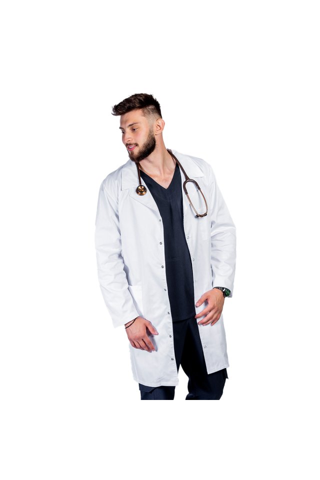 Unisex zdravotnický plášť se zapínáním na cvočky - bílý