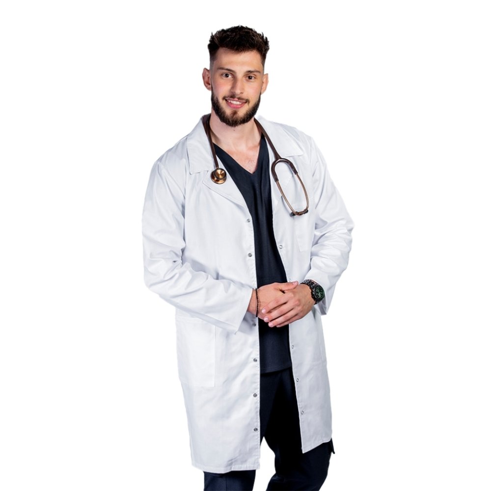 Unisex zdravotnický plášť se zapínáním na cvočky - bílý