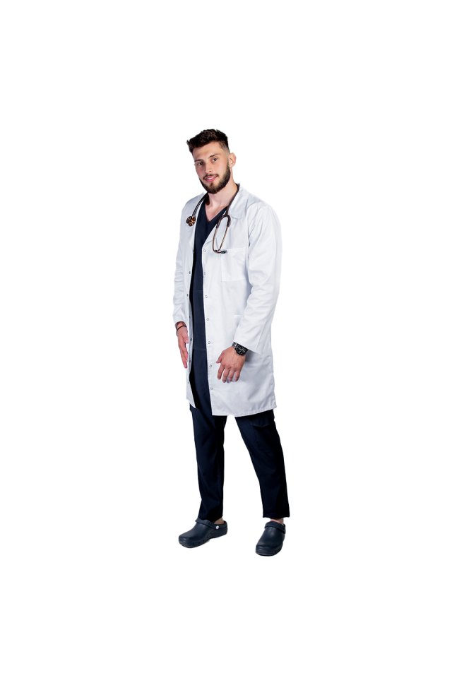 Unisex zdravotnický plášť se zapínáním na cvočky - bílý