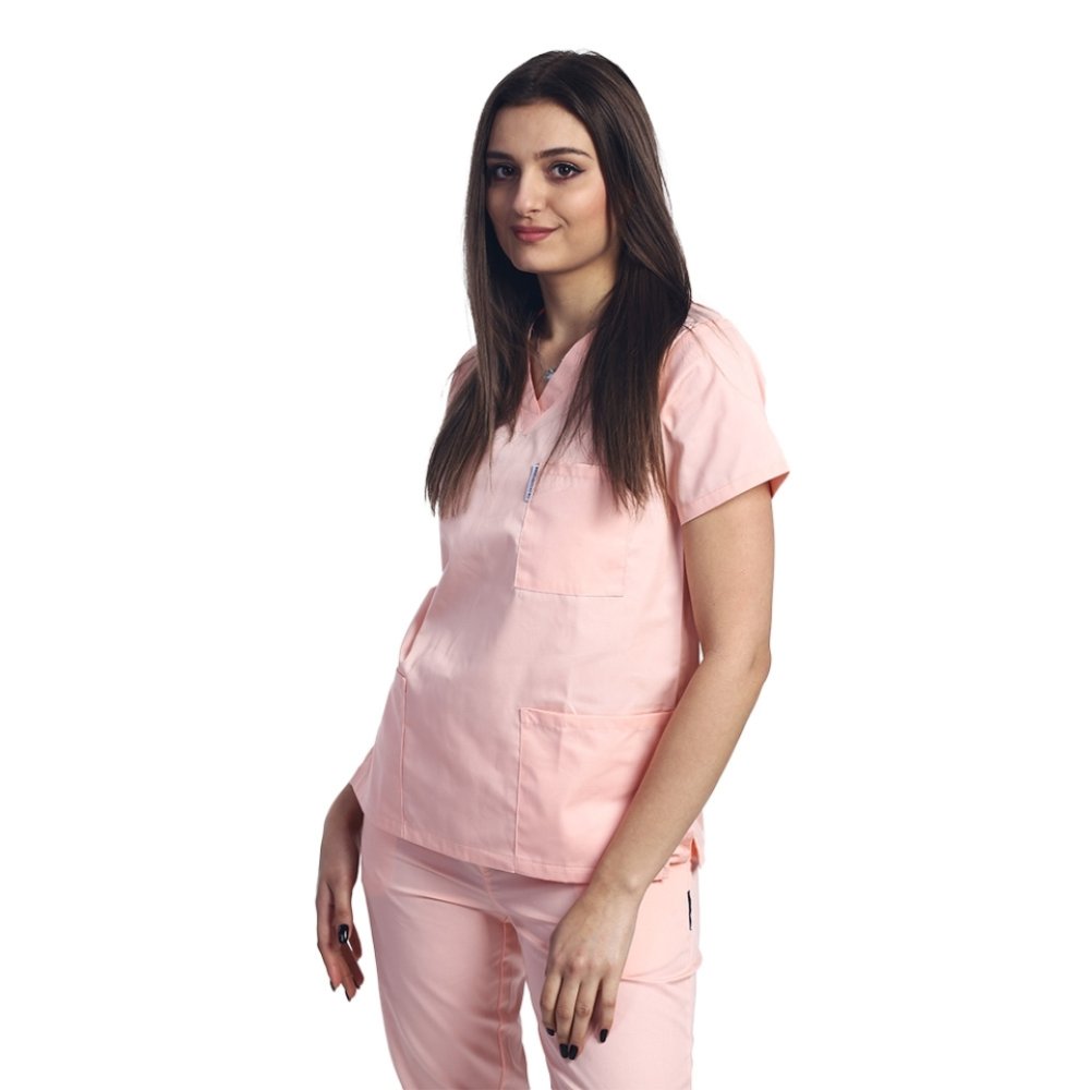 Dámská zdravotnická halenka s krátkým rukávem - světle růžová