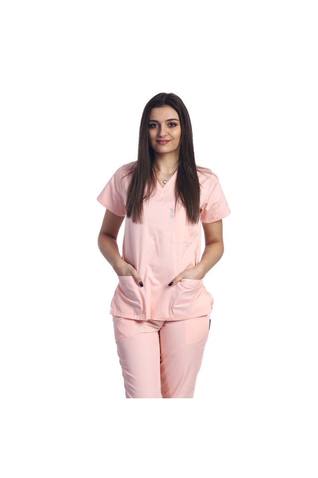 Dámská zdravotnická halenka s krátkým rukávem - světle růžová
