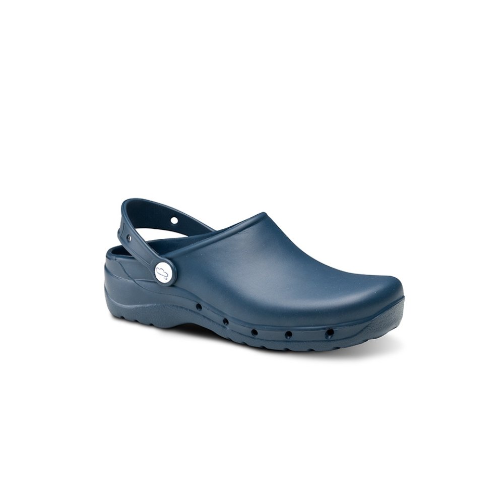 Unisex zdravotnické nazouvací pantofle s páskem - tmavě modré