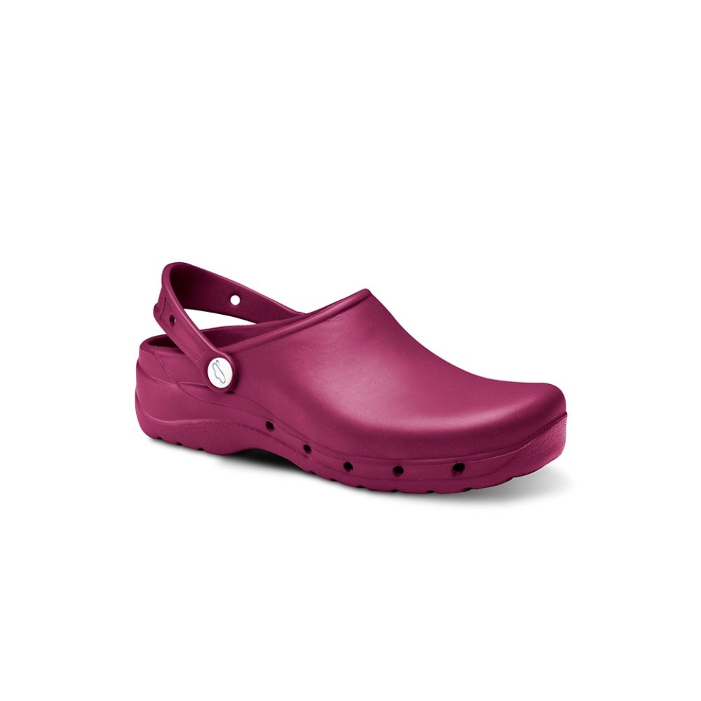 Unisex zdravotnické nazouvací pantofle s páskem - vínové