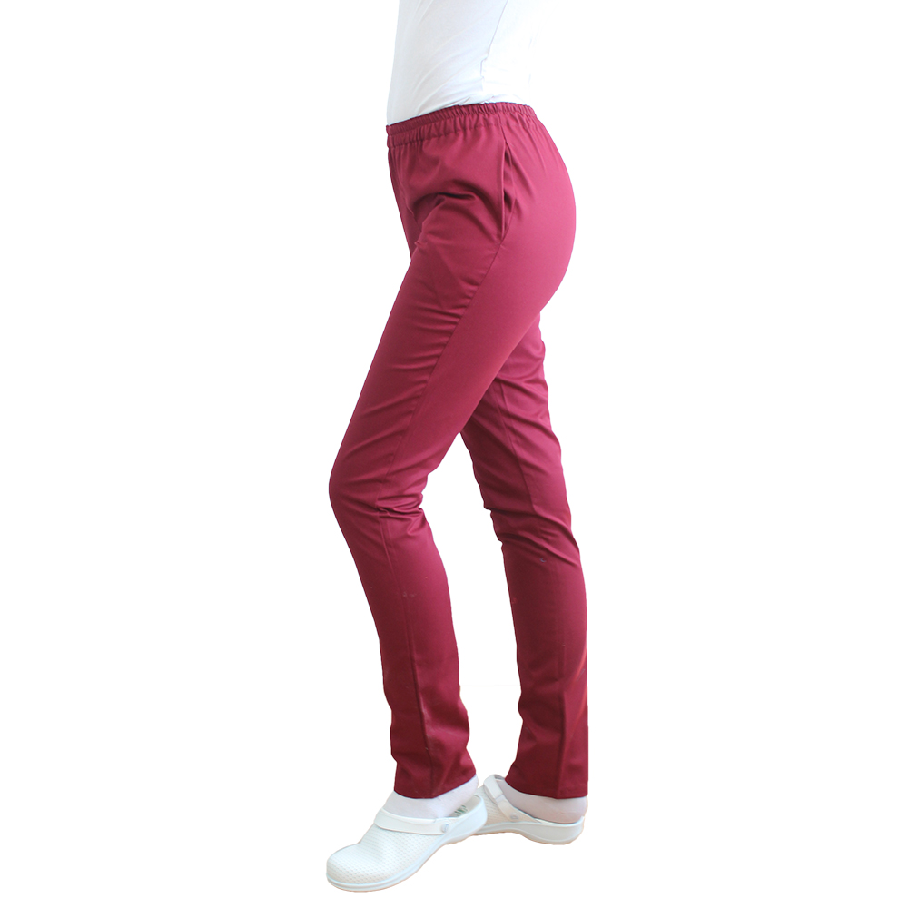 Unisex zdravotnické kalhoty s elastickým pasem - tmavě červené